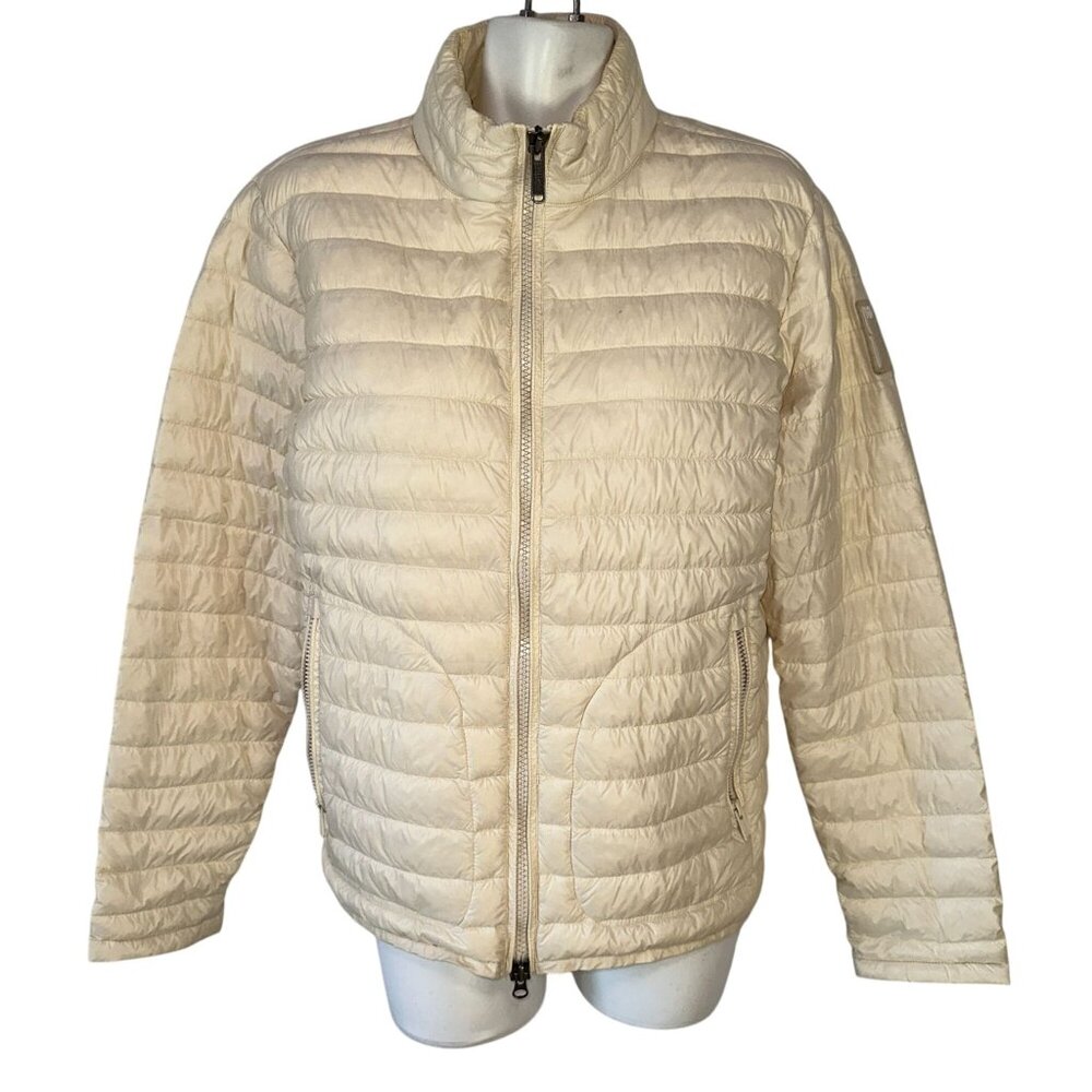 Bomboogie Fitted Down Jacket Puffer Nylon Ivory White Womens Size Large Quilted